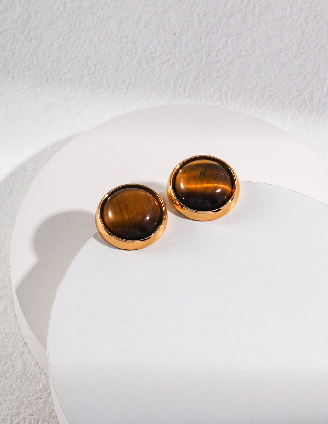 Round Tiger Eye Stone Stud Earrings - floysun