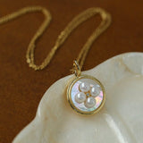 Round White Shell and Pearl Pendant Necklace - floysun