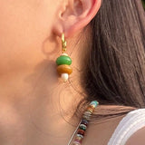 Rustic Chic: Asymmetric Natural Stone and Pearl Earrings - floysun