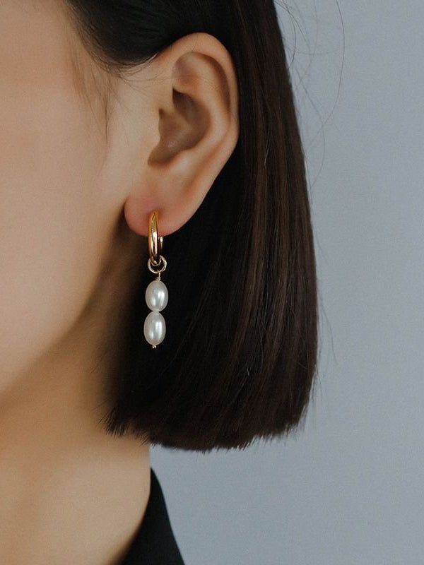 Rustic Chic: Asymmetric Natural Stone and Pearl Earrings - floysun