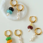 Rustic Chic: Asymmetric Natural Stone and Pearl Earrings - floysun