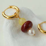 Rustic Chic: Asymmetric Natural Stone and Pearl Earrings - floysun