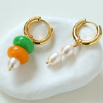 Rustic Chic: Asymmetric Natural Stone and Pearl Earrings - floysun