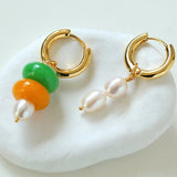 Rustic Chic: Asymmetric Natural Stone and Pearl Earrings - floysun