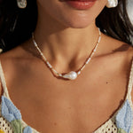 S925 Silver Natural Baroque Pearl and Mother - of - Pearl Beaded Necklace - floysun