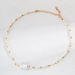 S925 Silver Natural Baroque Pearl and Mother - of - Pearl Beaded Necklace - floysun