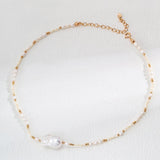 S925 Silver Natural Baroque Pearl and Mother - of - Pearl Beaded Necklace - floysun