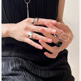 S925 Sterling Silver Irregular Black Agate Wide Rings - floysun