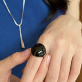 S925 Sterling Silver Irregular Black Agate Wide Rings - floysun