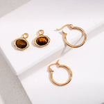 S925 Sterling Silver Tiger Eye Stone Hoops Earrings - floysun