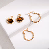 S925 Sterling Silver Tiger Eye Stone Hoops Earrings - floysun