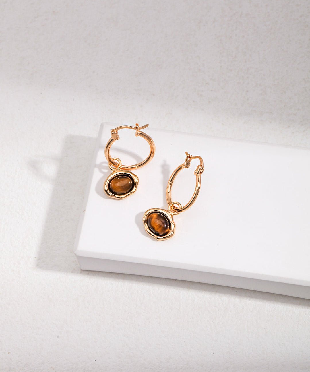 S925 Sterling Silver Tiger Eye Stone Hoops Earrings - floysun