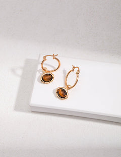 S925 Sterling Silver Tiger Eye Stone Hoops Earrings - floysun