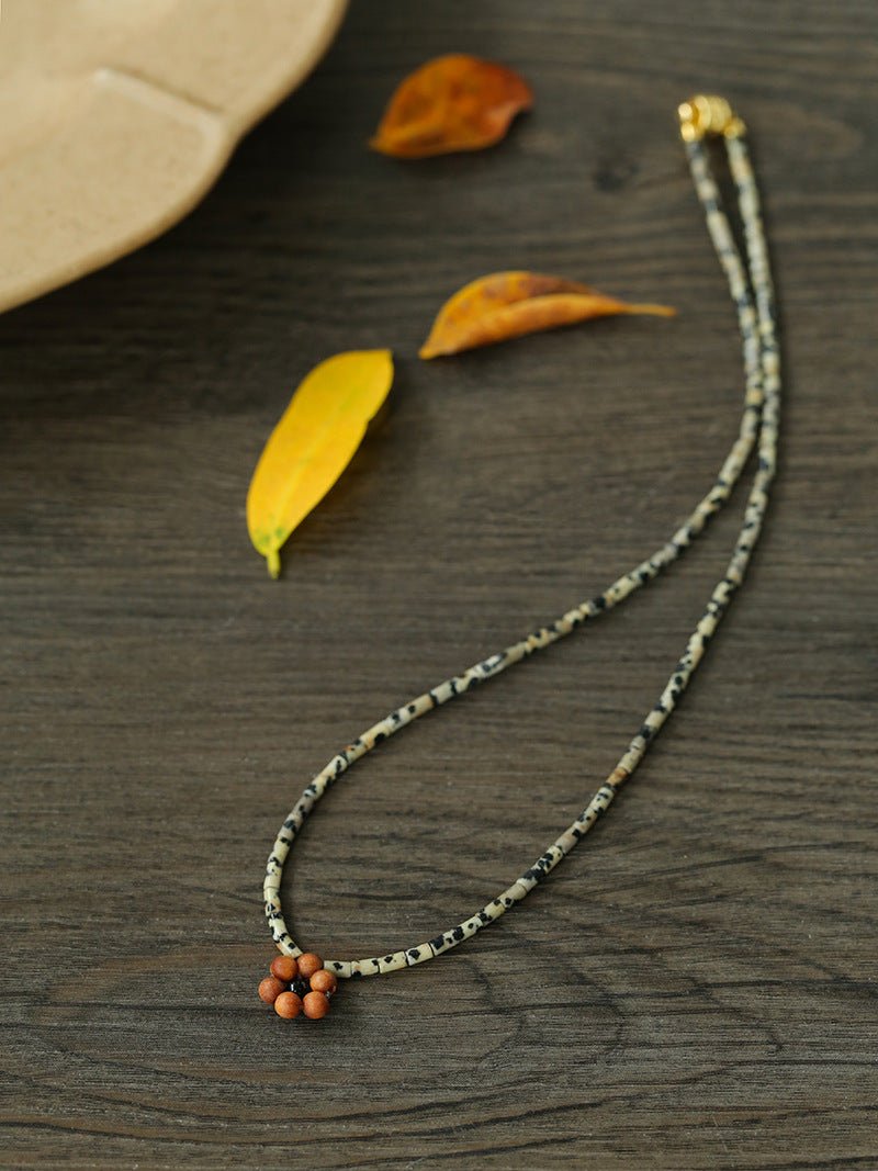 Sandalwood Floret Red Agate Speckled Stone Tube Beads Beaded Necklace - floysun