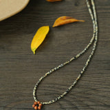 Sandalwood Floret Red Agate Speckled Stone Tube Beads Beaded Necklace - floysun