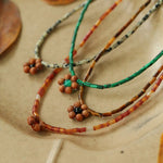 Sandalwood Floret Red Agate Speckled Stone Tube Beads Beaded Necklace - floysun