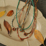 Sandalwood Floret Red Agate Speckled Stone Tube Beads Beaded Necklace - floysun