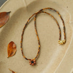 Sandalwood Floret Red Agate Speckled Stone Tube Beads Beaded Necklace - floysun