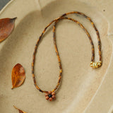 Sandalwood Floret Red Agate Speckled Stone Tube Beads Beaded Necklace - floysun