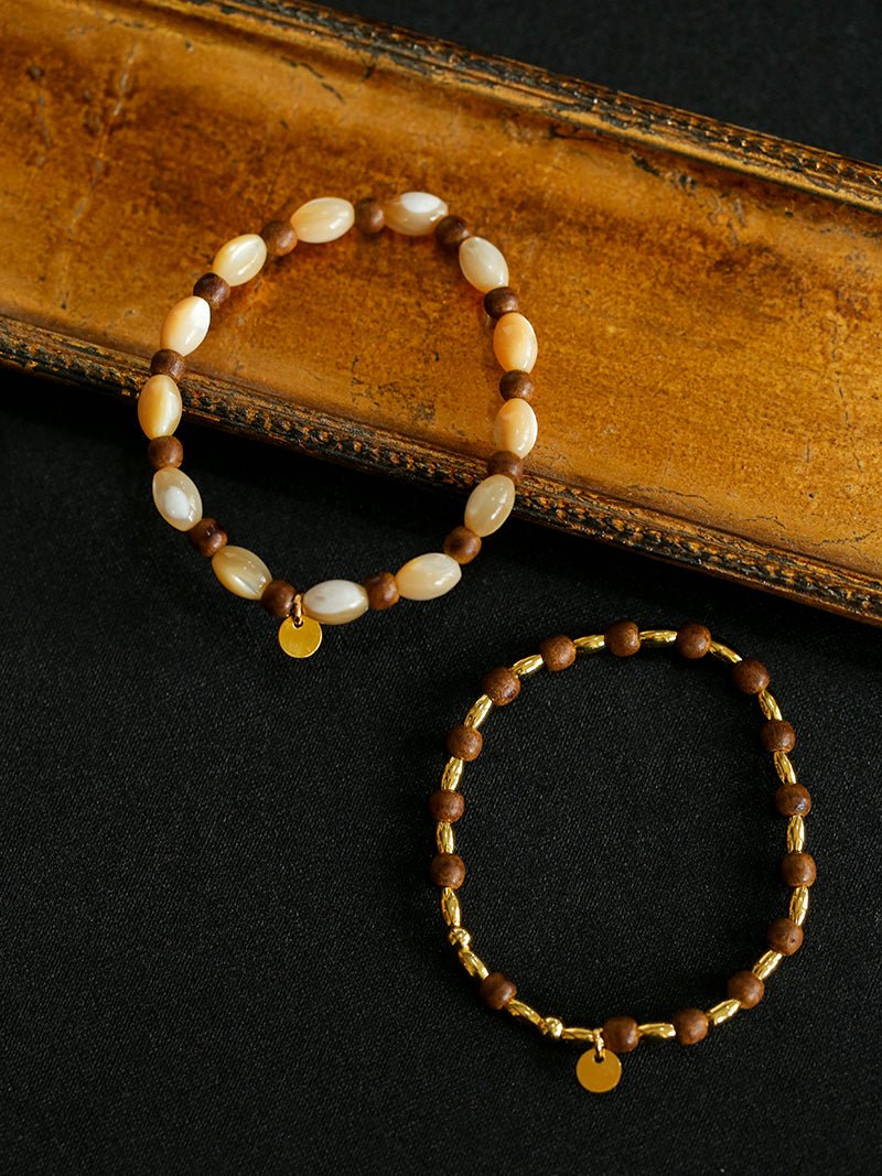 Sandwood Gold Bean Elastic Bead Bracelet Two - Piece Set - floysun