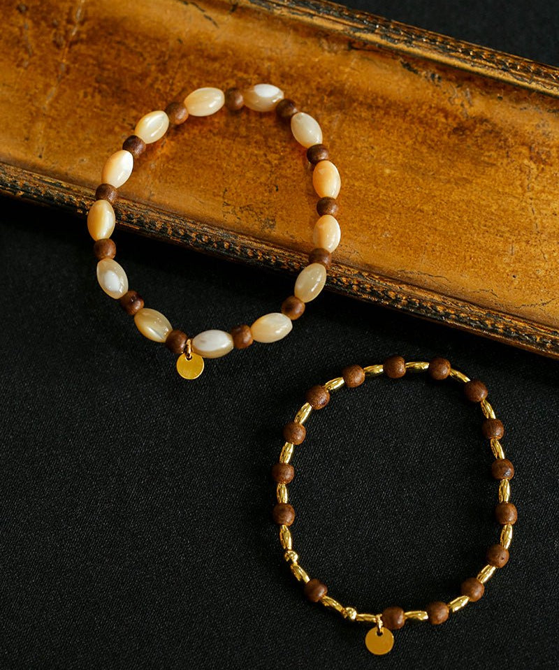 Sandwood Gold Bean Elastic Bead Bracelet Two - Piece Set - floysun