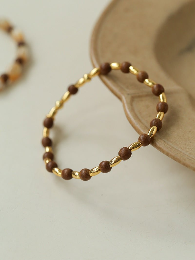 Sandwood Gold Bean Elastic Bead Bracelet Two - Piece Set - floysun