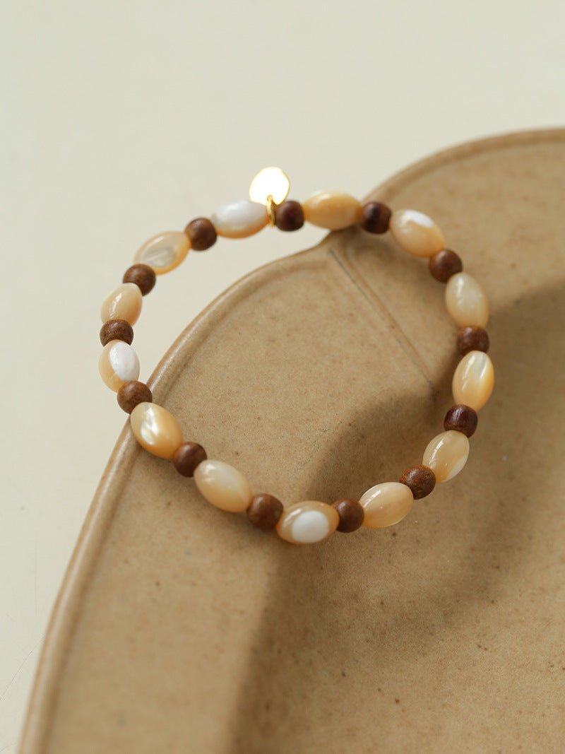 Sandwood Gold Bean Elastic Bead Bracelet Two - Piece Set - floysun