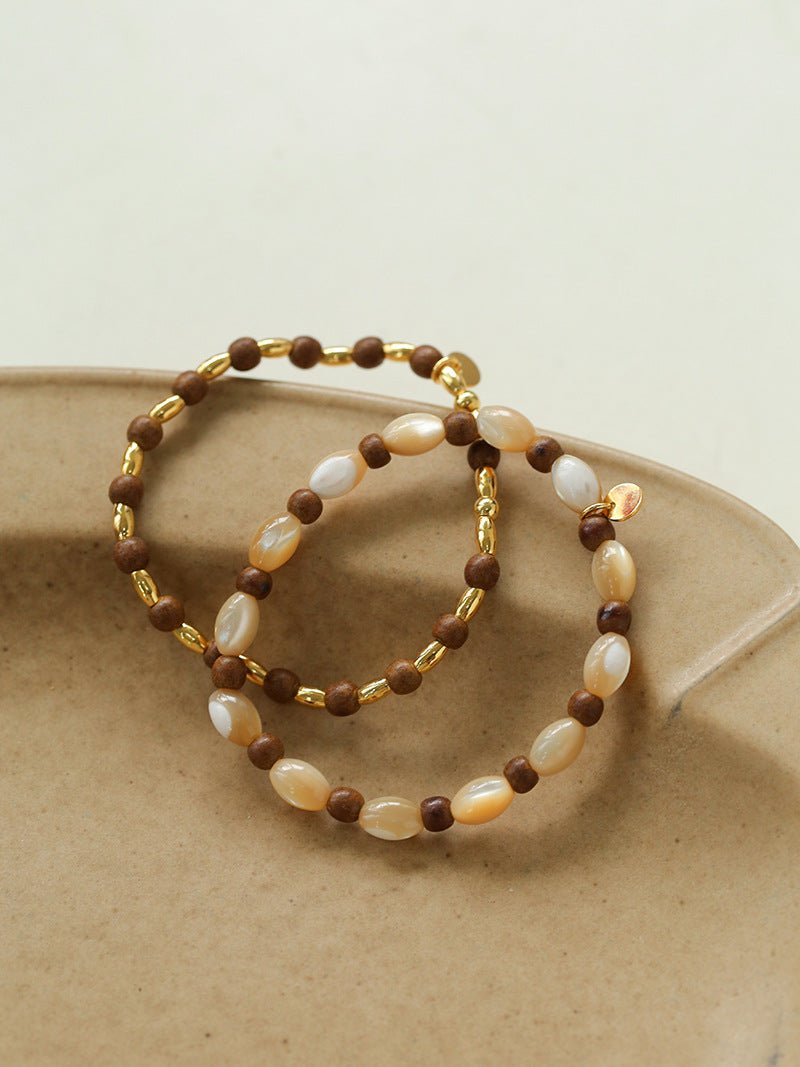 Sandwood Gold Bean Elastic Bead Bracelet Two - Piece Set - floysun