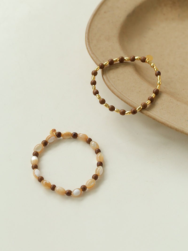 Sandwood Gold Bean Elastic Bead Bracelet Two - Piece Set - floysun