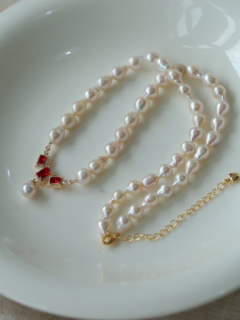 Seiko Ruby Water Drop Pearl Beaded Necklace - floysun