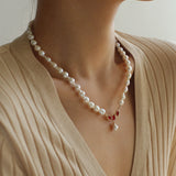 Seiko Ruby Water Drop Pearl Beaded Necklace - floysun