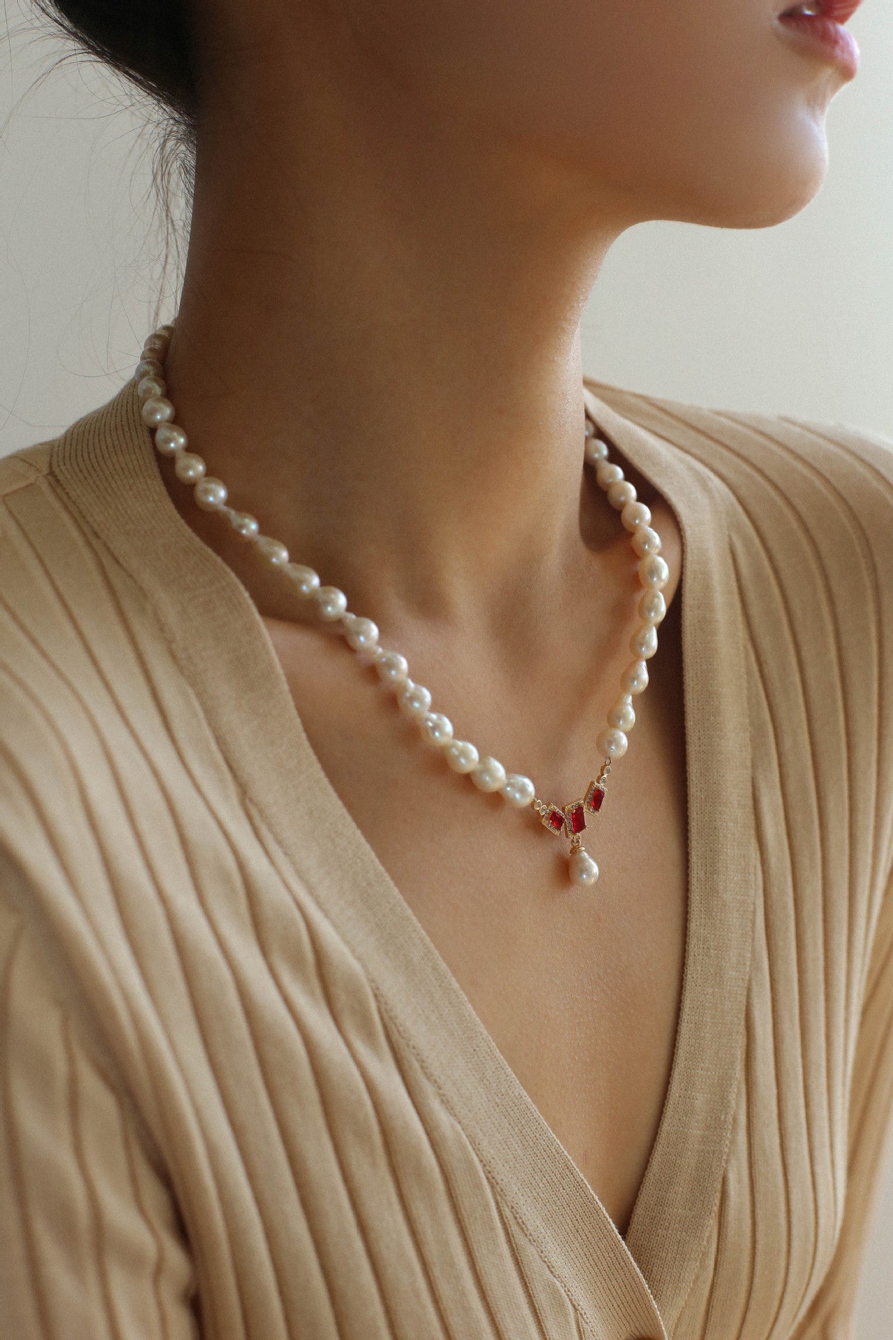 Seiko Ruby Water Drop Pearl Beaded Necklace - floysun