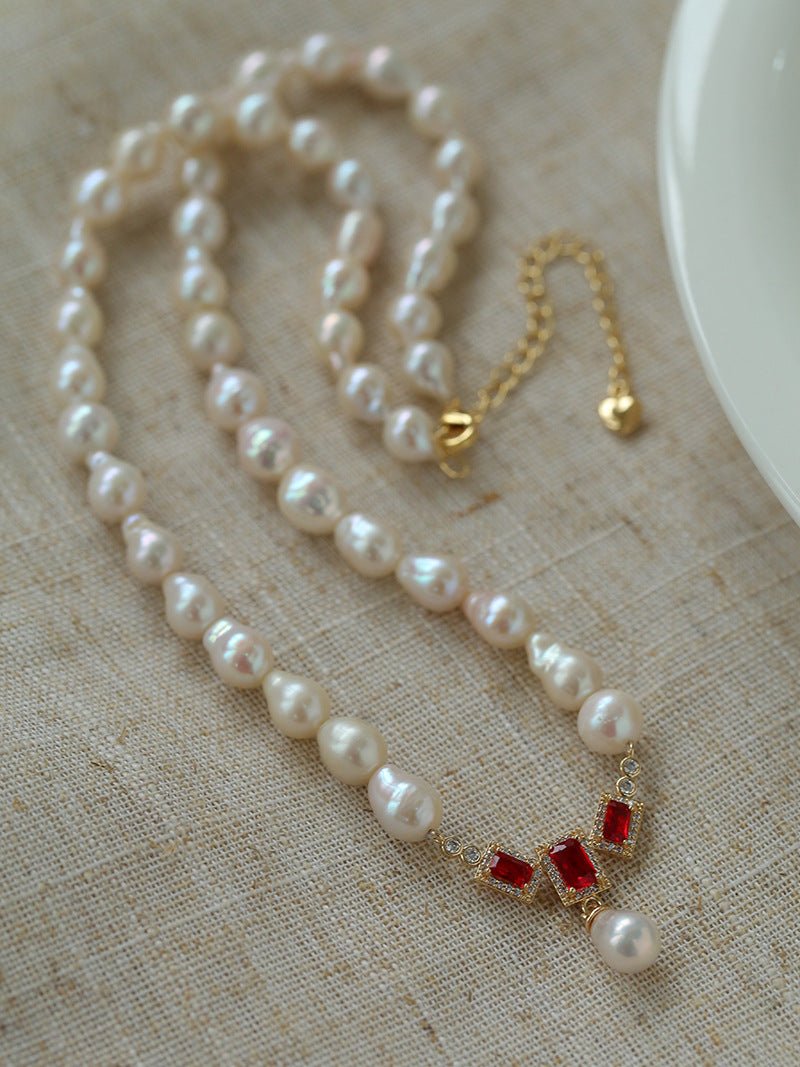 Seiko Ruby Water Drop Pearl Beaded Necklace - floysun