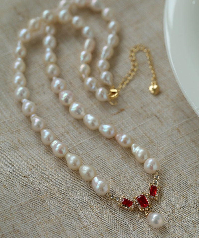 Seiko Ruby Water Drop Pearl Beaded Necklace - floysun