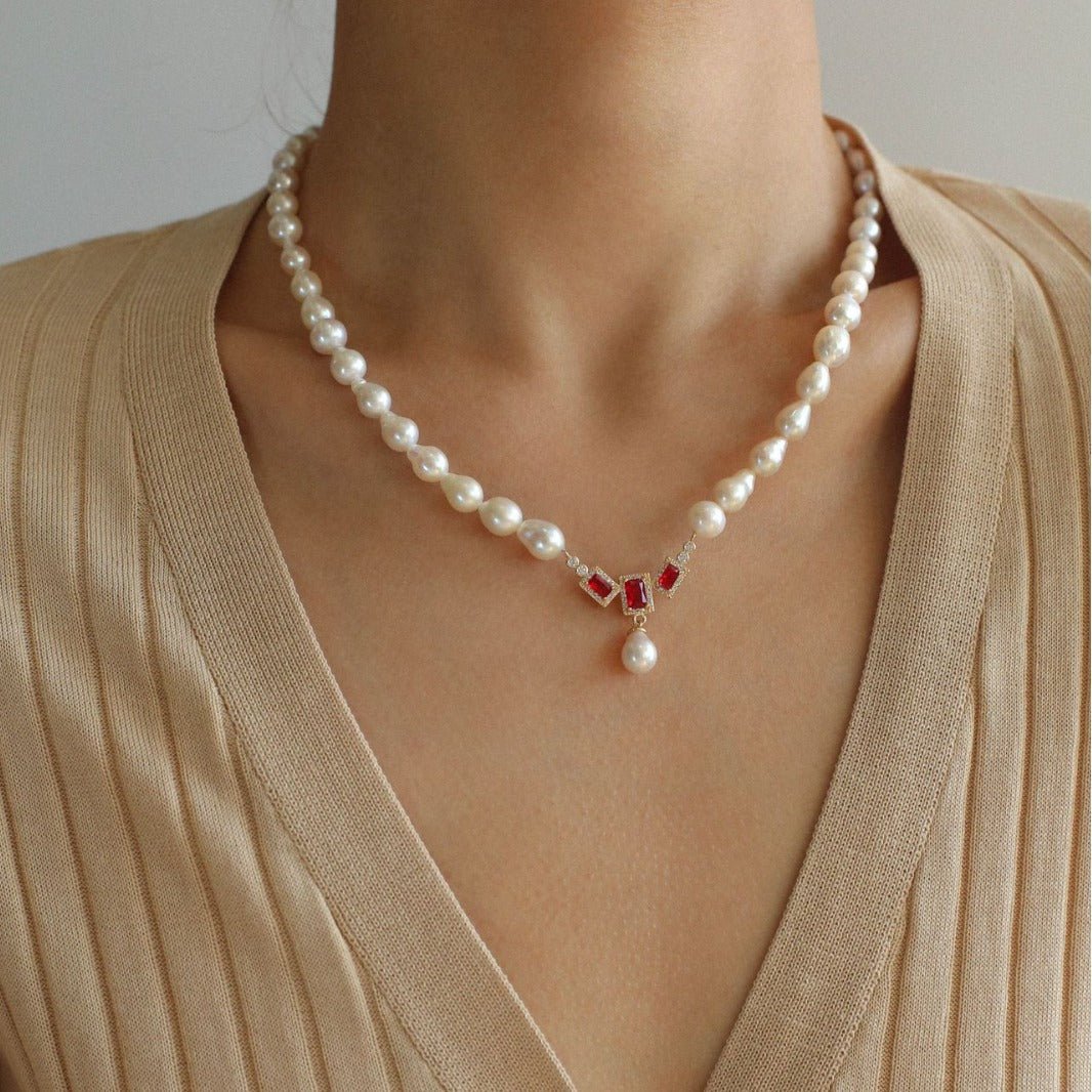 Seiko Ruby Water Drop Pearl Beaded Necklace - floysun