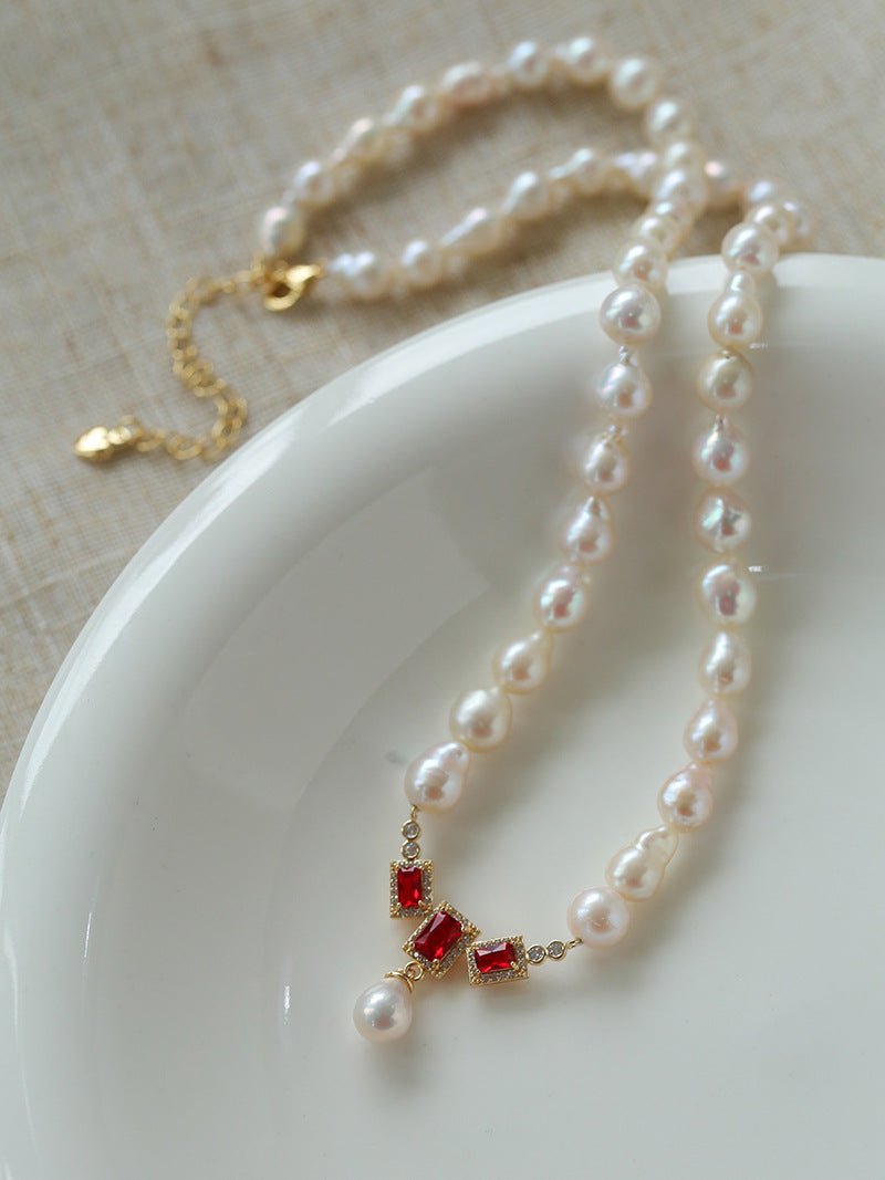 Seiko Ruby Water Drop Pearl Beaded Necklace - floysun