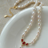 Seiko Ruby Water Drop Pearl Beaded Necklace - floysun