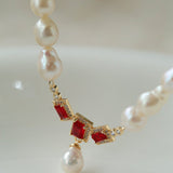 Seiko Ruby Water Drop Pearl Beaded Necklace - floysun