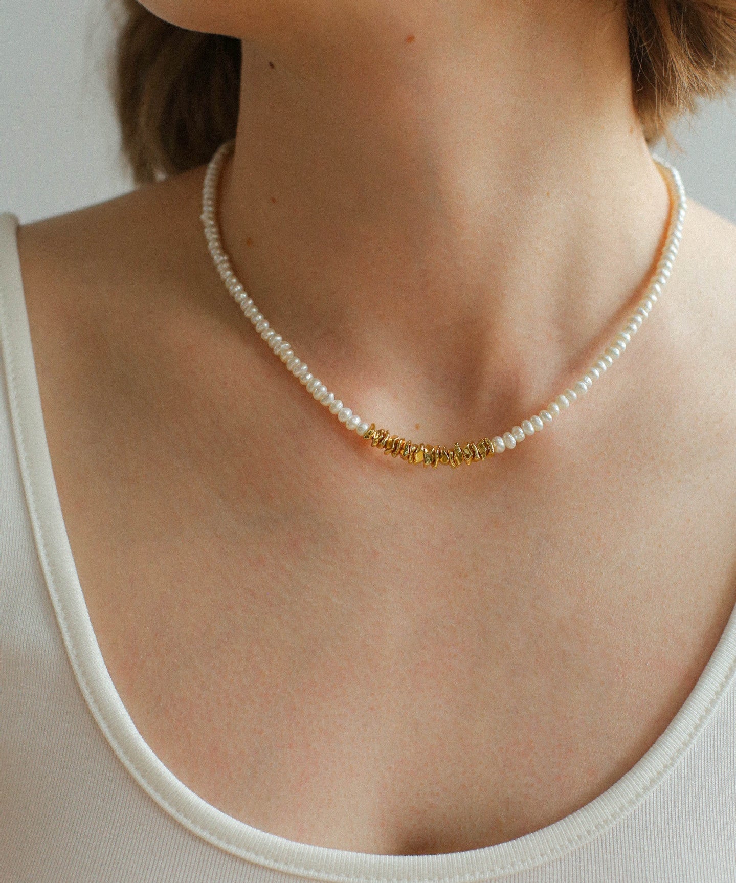 Shattered Gold Mini Pearl Necklace - floysun