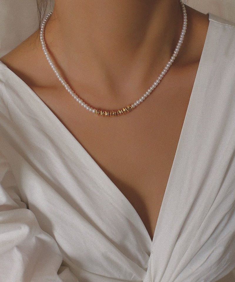 Shattered Gold Mini Pearl Necklace - floysun