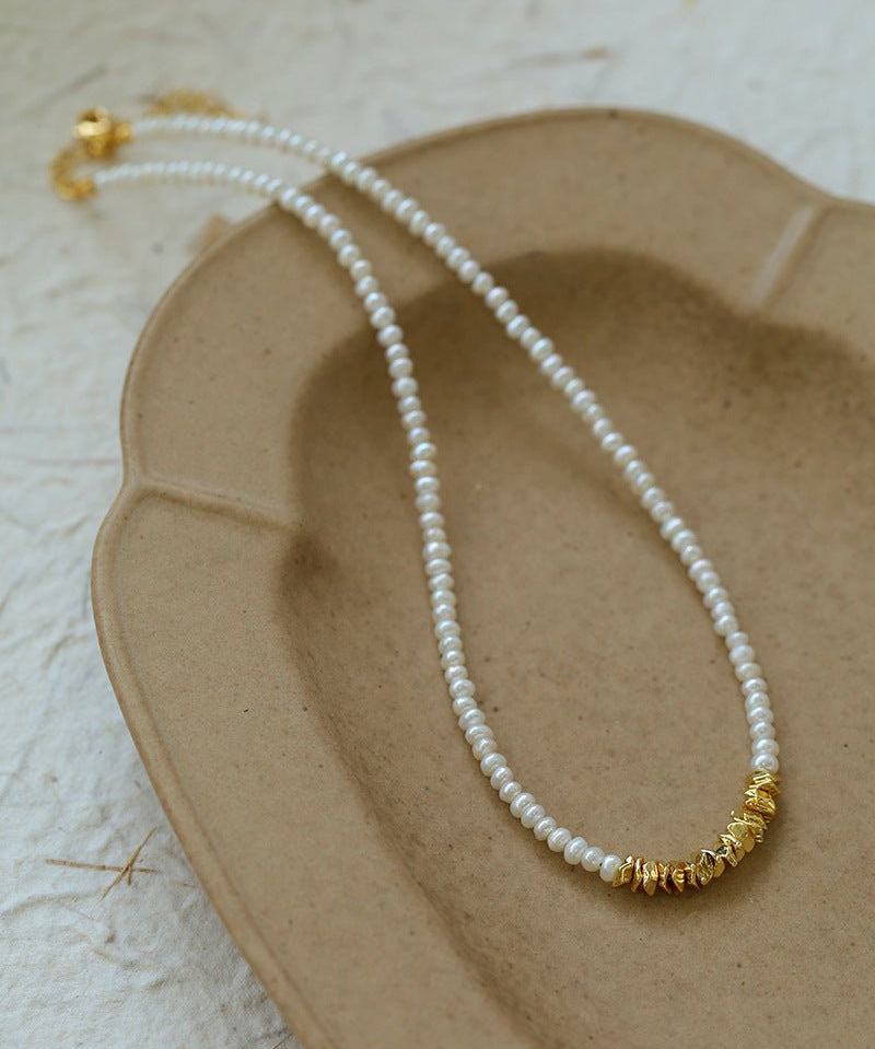 Shattered Gold Mini Pearl Necklace - floysun