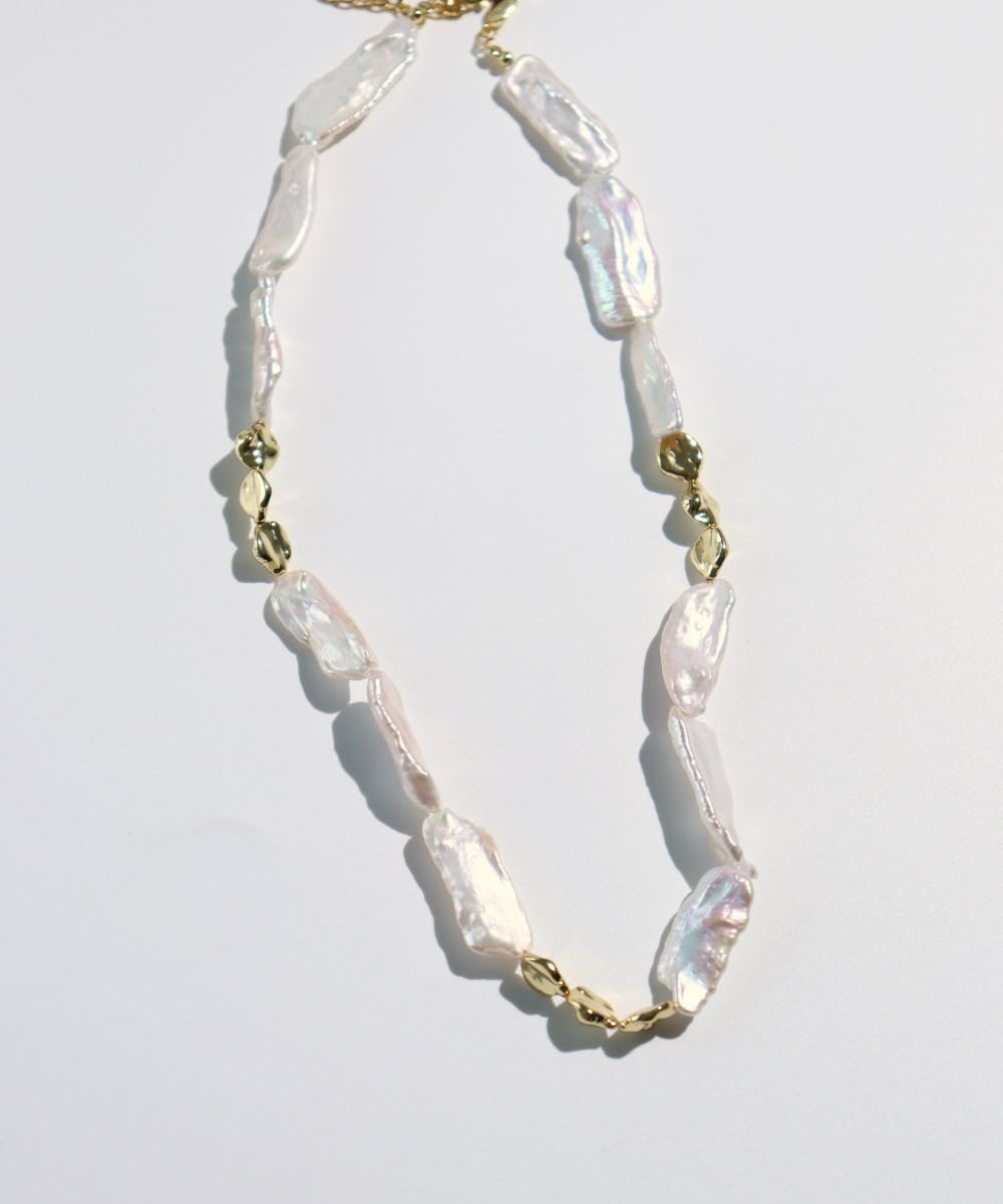 Shattered Silver Splicing Baroque Pearl Necklace - floysun