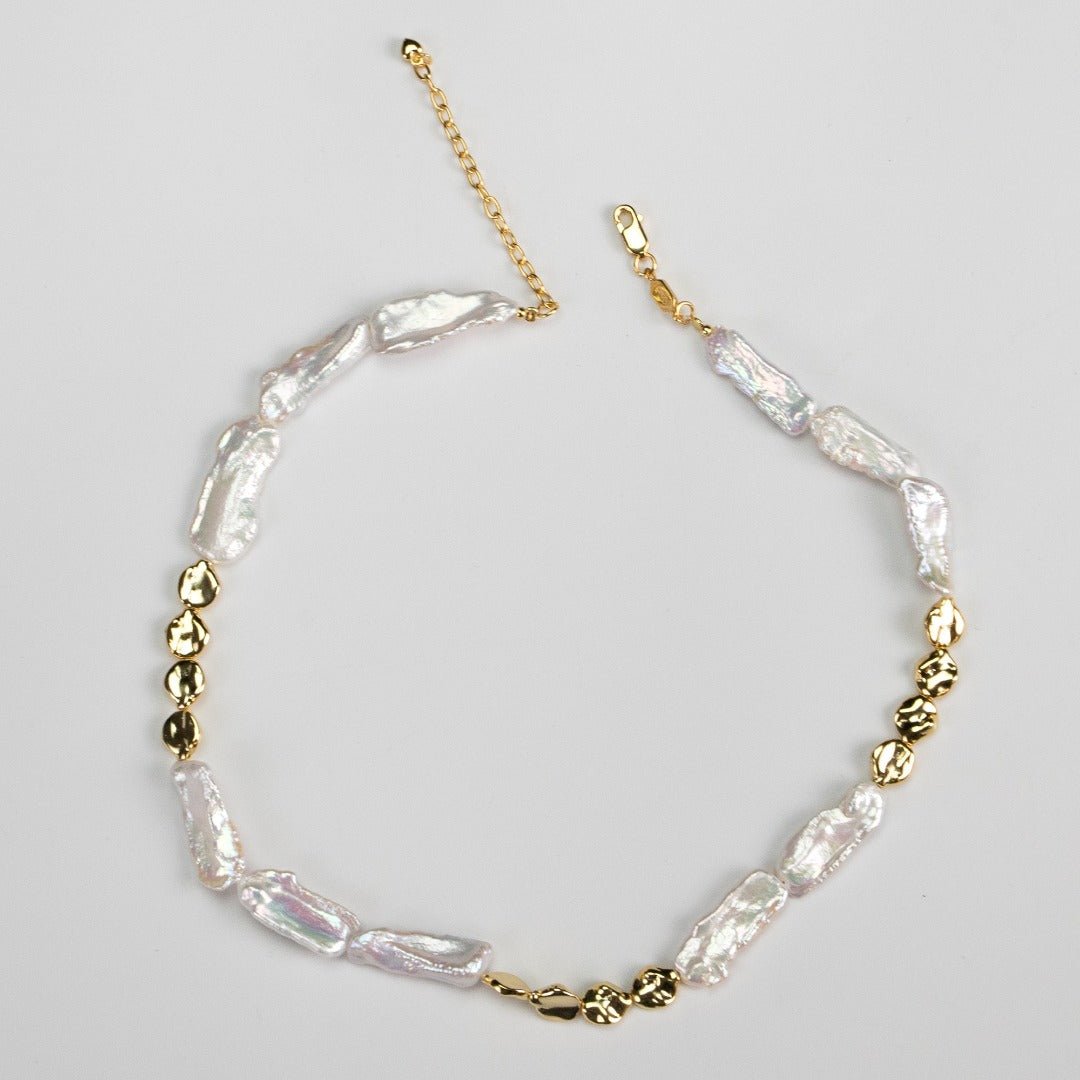 Shattered Silver Splicing Baroque Pearl Necklace - floysun