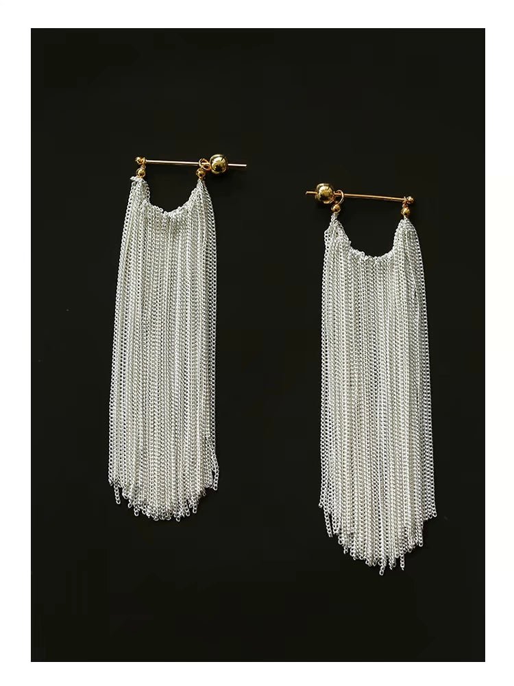 Shining Galaxy Waterfall Long Tassel Silver Earrings - floysun