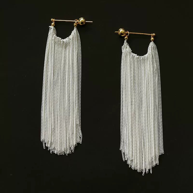 Shining Galaxy Waterfall Long Tassel Silver Earrings - floysun