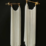 Shining Galaxy Waterfall Long Tassel Silver Earrings - floysun