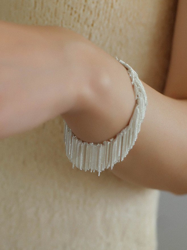 Shining Galaxy Waterfall Tassel Silver Bracelet - floysun