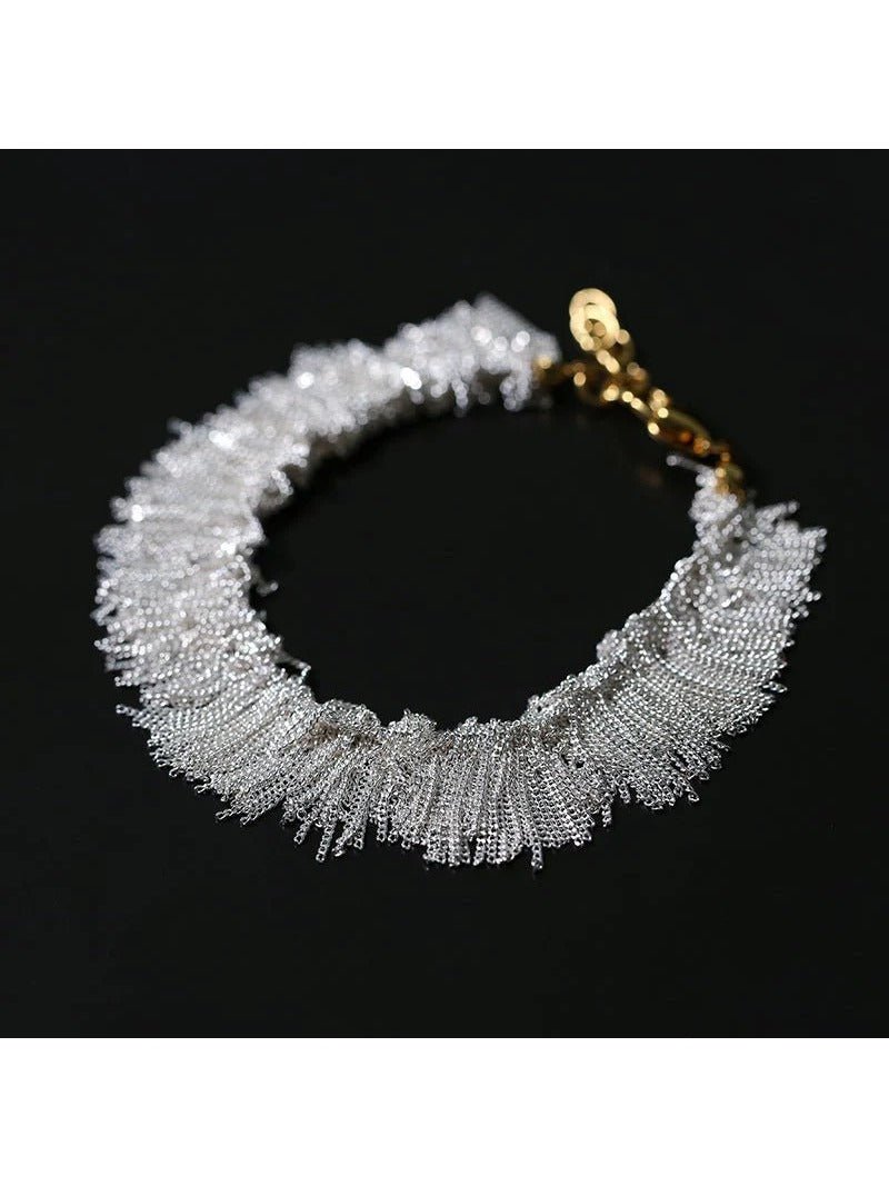 Shining Galaxy Waterfall Tassel Silver Bracelet - floysun