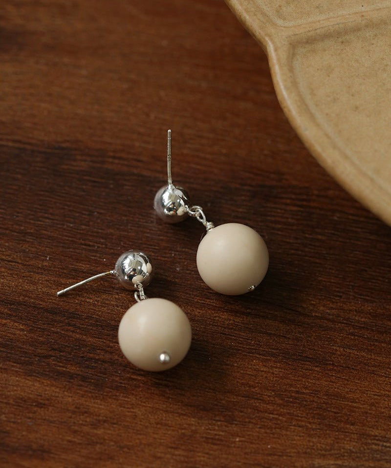 Silver Bead White Fossil Drop Earrings - floysun