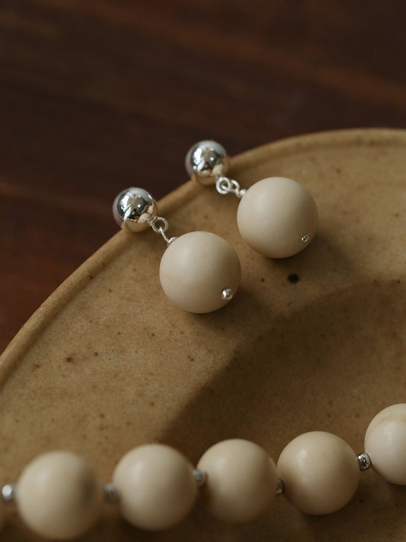 Silver Bead White Fossil Drop Earrings - floysun